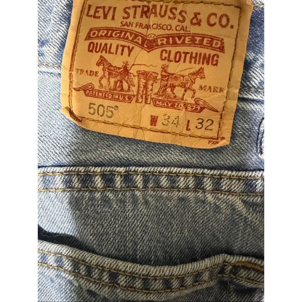 Vintage Y2K Regular Fit Levis 505 Blue Denim Jeans Mens 34x32 100% Cotton Pants